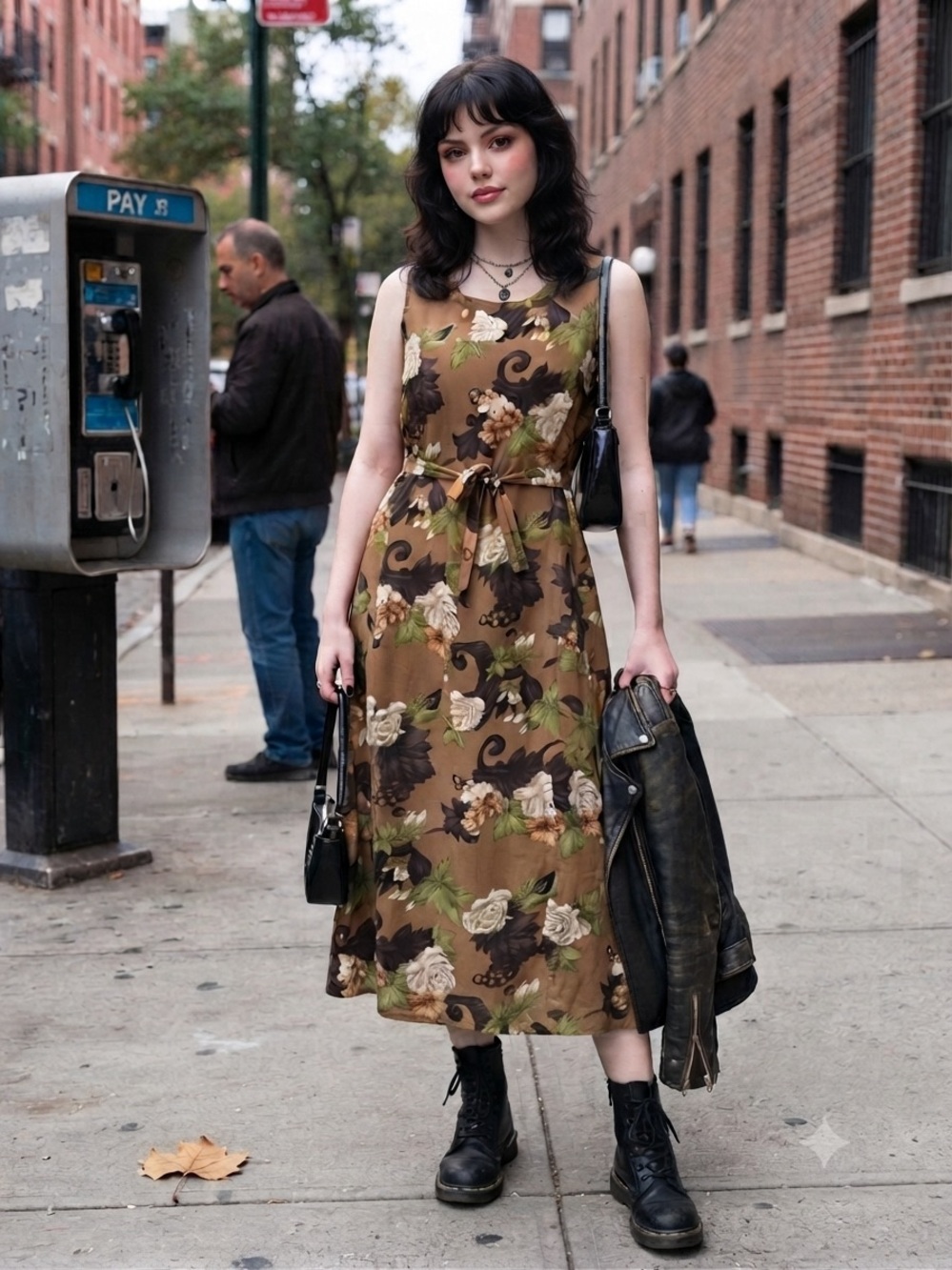 Rolling Over Floral Maxi Dress Sleeveless Belted Brown Green Size L
